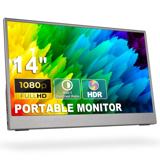 SIBOLAN 14-inch portable dual monitor extender with IPS FHD 1920x1080 screens, backlit LCD, and Type-C connectivity.