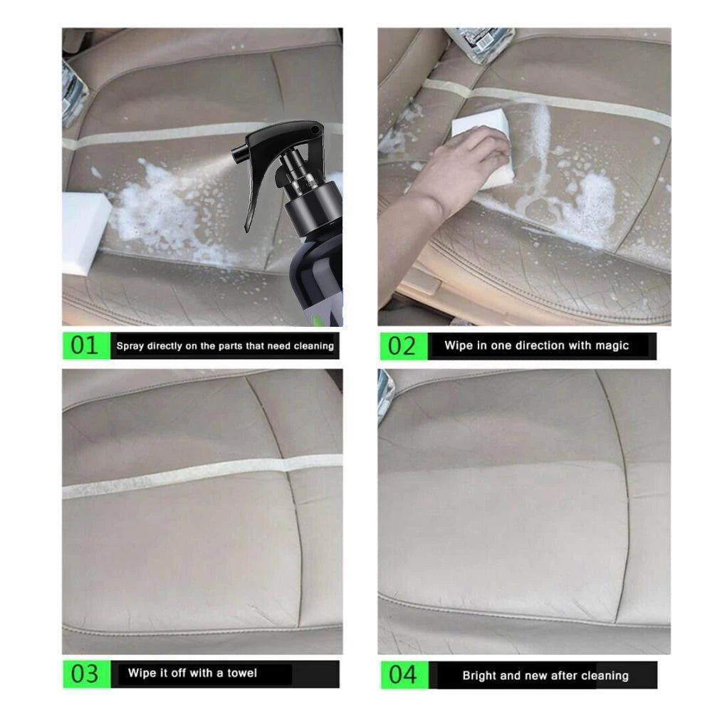 BackupMyFilesNow® Car Interior Cleaner spray for leather, fabric, and dashboard surfaces, with a water-free, multipurpose auto cleaning tool.