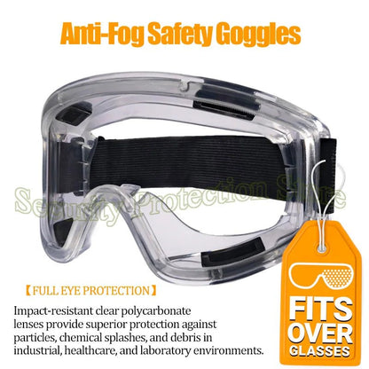 Anti-fog safety goggles by BACKUPMYFILESNOW.COM® with impact and splash resistance, fits over glasses, ANSI Z87.1 industrial safety gear.