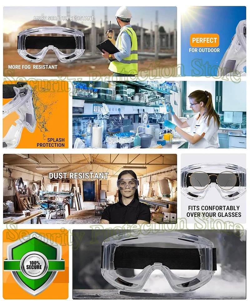 Anti-fog safety goggles by BACKUPMYFILESNOW.COM® with impact and splash resistance, fits over glasses for industrial work safety.