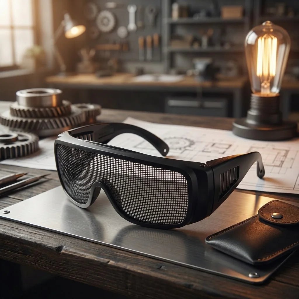 Steel wire metal mesh safety goggles by BACKUPMYFILESNOW.COM® with impact-resistant, breathable protective glasses for men and women.