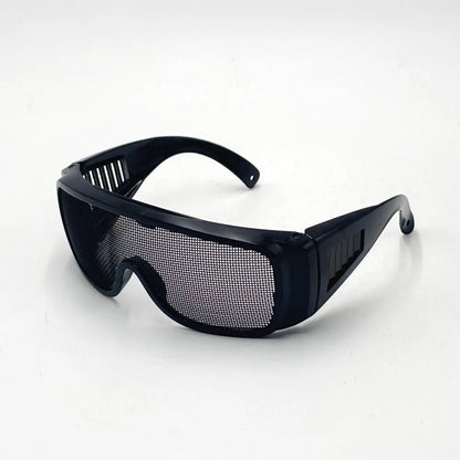 Impact-resistant steel wire metal mesh safety goggles by BACKUPMYFILESNOW.COM®, breathable, shock-resistant protective glasses for men and women.