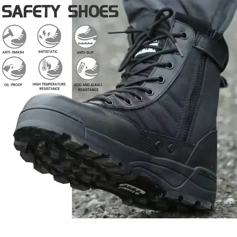 Men's steel toe outdoor tactical hiking desert boots with stab-proof and smashing protection for work and outdoor activities.