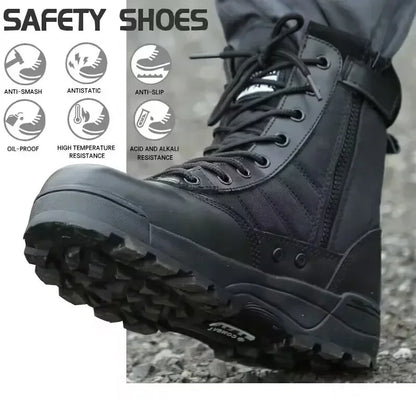Men's steel toe outdoor tactical hiking desert boots with stab-proof and smashing protection for work and outdoor activities.