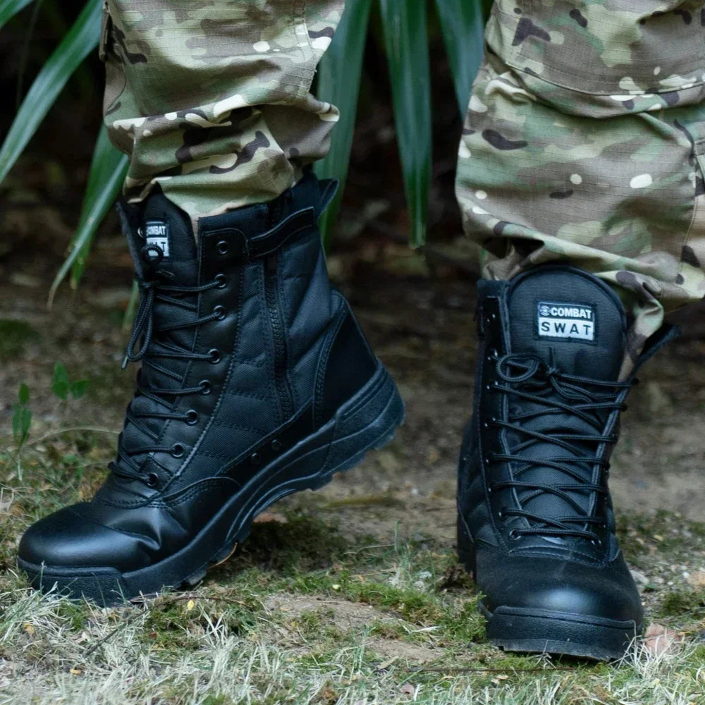 Men's steel toe tactical hiking boots, outdoor desert work shoes with stab-proof and smashing protection, durable safety footwear.