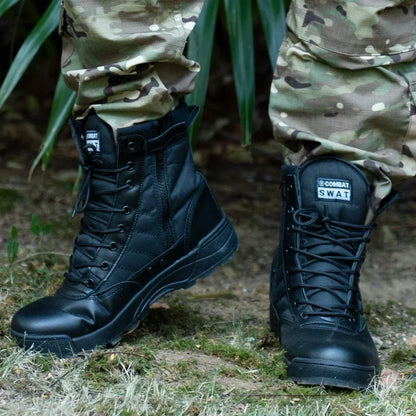 Men's steel toe tactical hiking boots, outdoor desert work shoes with stab-proof and smashing protection, durable safety footwear.