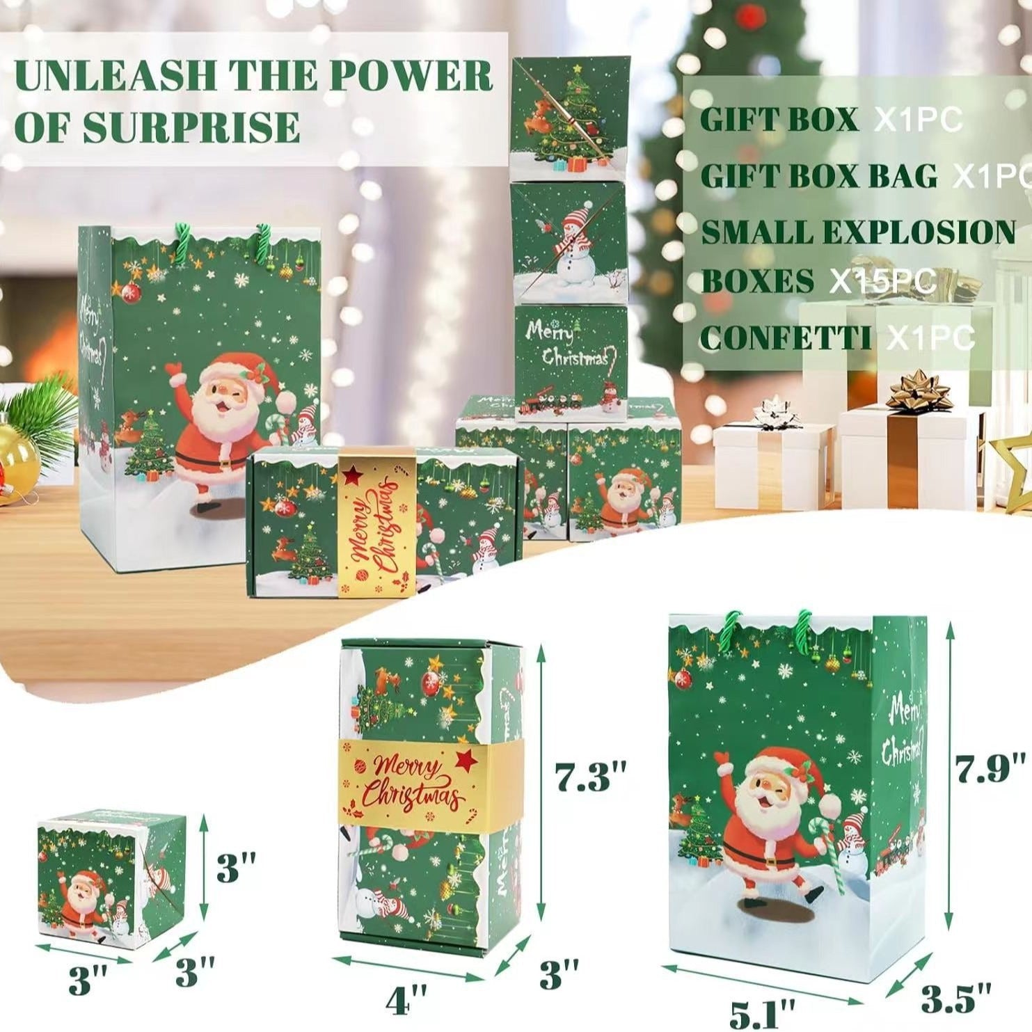Creative birthday surprise box featuring Santa Claus and snowman designs from BACKUPMYFILESNOW.COM® with 10 colorful bounce boxes.