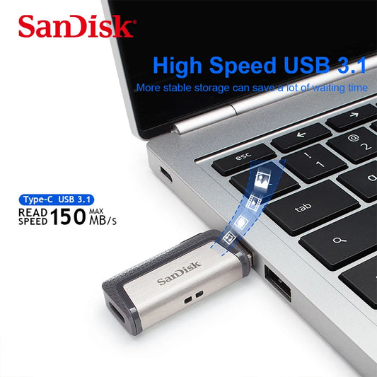 Sandisk SDDDC2 dual plug USB flash drive with Type-C and Type-A ports, available in 64GB for phone, laptop, and computer storage