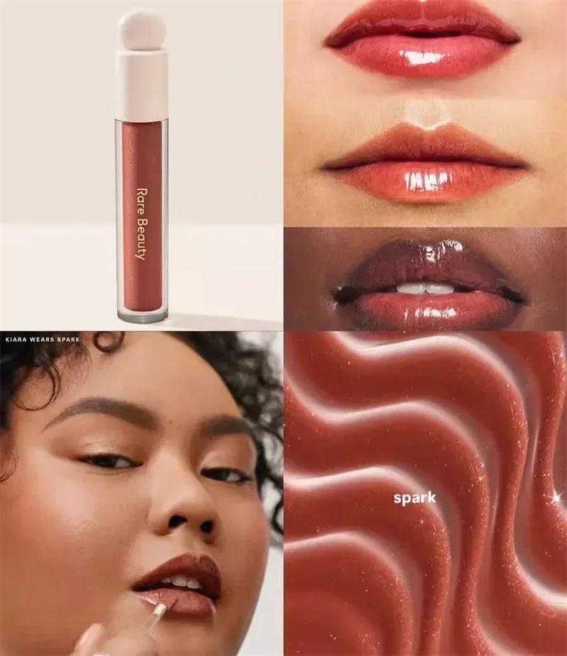 Rare Beauty liquid blush, contour, and highlight products with a sleek cosmetic design, featuring shades of pink and natural finish.