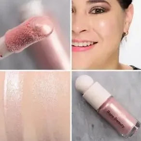 Rare Beauty liquid blush, highlighter, contour, bronzer, and lipstick gloss in a sleek makeup compact with natural shades.