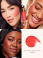 Rare Beauty liquid blush and bronzer set with highlight, contour, lipstick, and gloss for natural, radiant makeup looks.