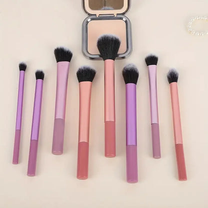 Set of 8 BackupMyFilesNow.com makeup brushes with soft synthetic hair for foundation, blush, eyeshadow, and cosmetic application.
