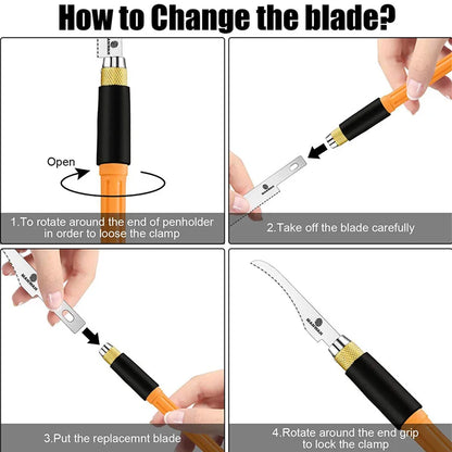 Mini hand saw hobby tool kit with three craft blades, ideal for precise hand cutting in DIY and craft projects.