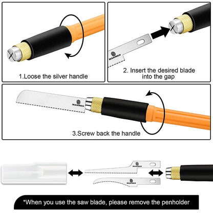 Mini hand saw hobby kit by BackupMyFilesNow.com, includes three craft blades for precise hand cutting and DIY projects.