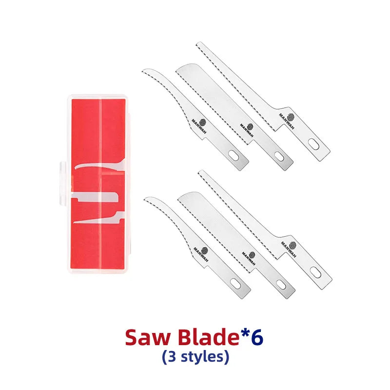 Mini hand saw toolkit with three craft blades from Model Craft Tools, ideal for hobby DIY projects and precise hand cutting.