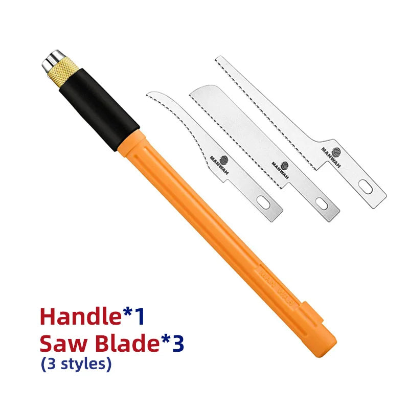 Mini hand saw hobby DIY tool kit with 3 craft blades from Model Craft Tools, ideal for precise hand cutting projects.