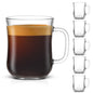 Set of 6 JoyJolt 15.5oz glass coffee mugs, café-style clear diner cups for coffee, cappuccino, latte, and tea.