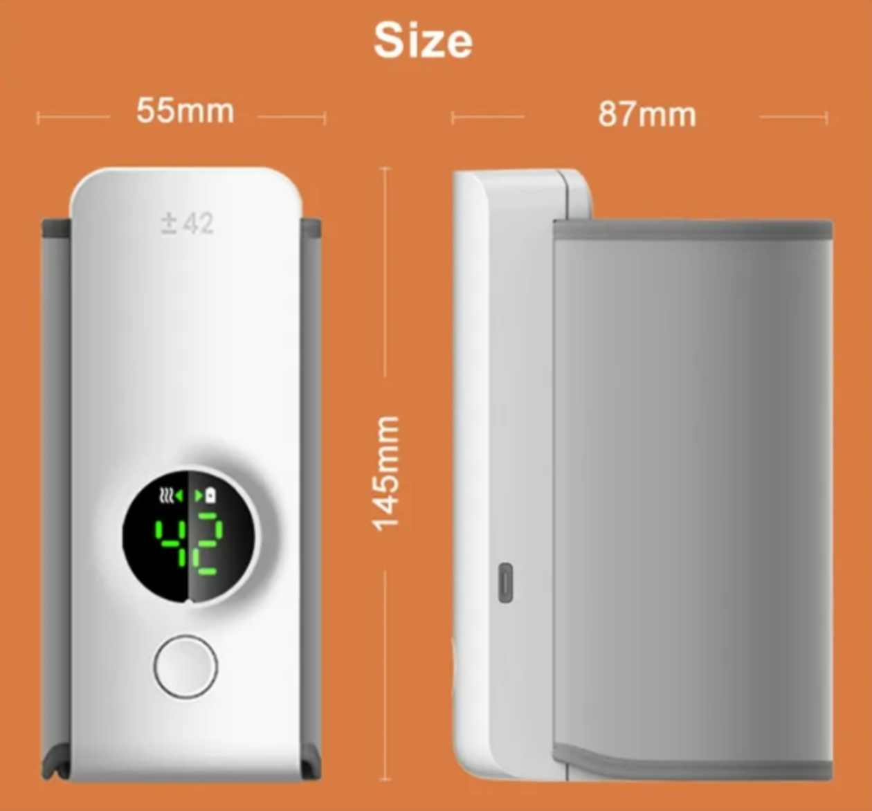 Portable wireless baby bottle warmer by BackupMyFilesNow.com, showing a compact device with a digital display and power button.
