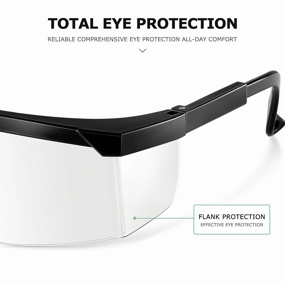 Clear anti-fog safety goggles from BACKUPMYFILESNOW.COM® with wide vision, ANSI Z87 approval, ideal for industrial and lab use.