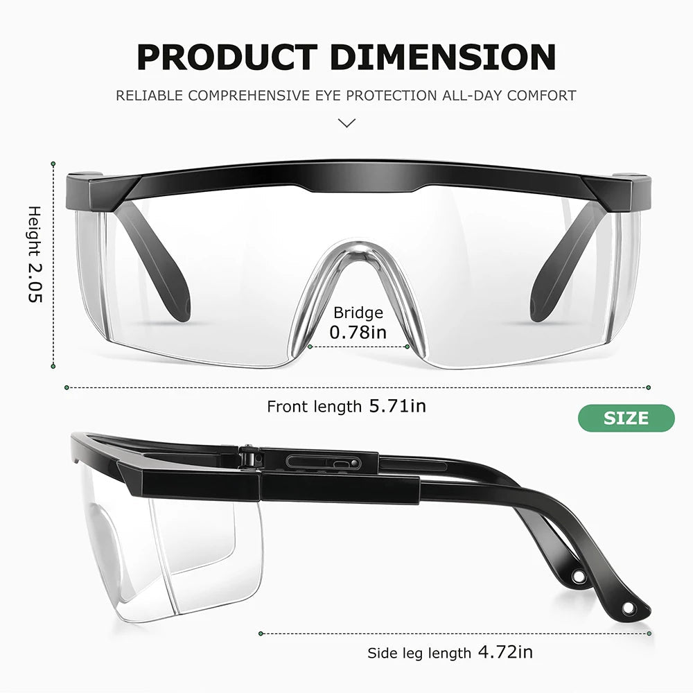 Clear anti-fog safety glasses with over-spec design, ANSI Z87 approved, wide-vision protective eyewear for industrial and lab use.