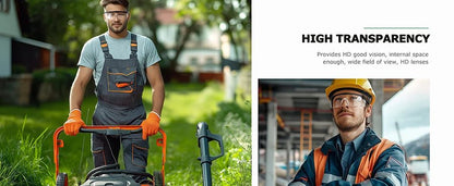 Clear anti-fog safety glasses with wide-vision design, protective over-spec goggles, ANSI Z87 approved for industrial and lab use.