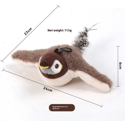 PVC flapping bird cat toy with a shake-sparrow design from BackupMyFilesNow.com, shown in its packaging.