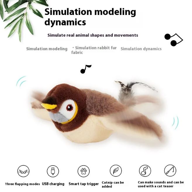 PVC flapping bird cat toy with a shakeable design, featuring a sparrow shape for engaging feline play.