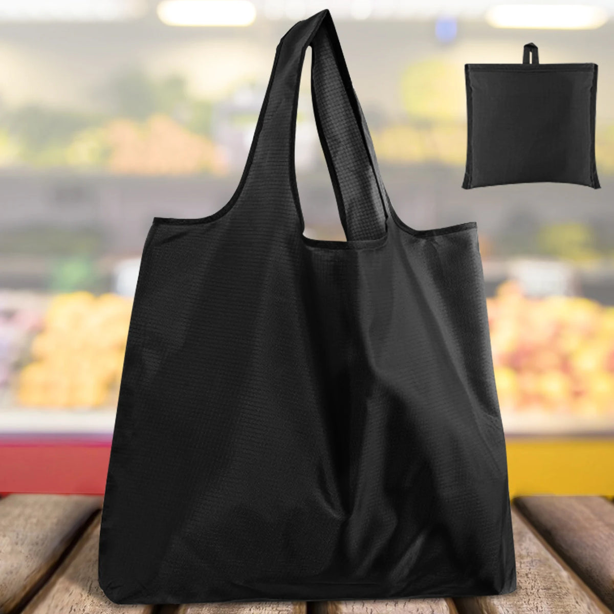 Set of four reusable foldable grocery bags from BackupMyFilesNow.com, machine washable shopping totes for eco-friendly shopping.