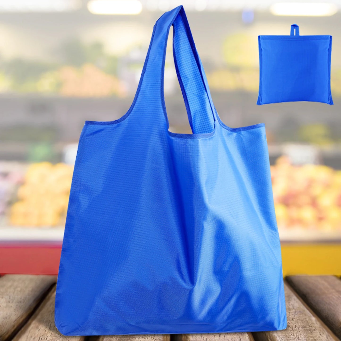 Set of four reusable foldable shopping bags from BackupMyFilesNow.com, washable, lightweight, eco-friendly grocery tote packs