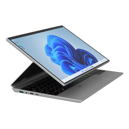 Silver 14-inch 2-in-1 tablet and laptop with 1900x1200 IPS touchscreen, Intel N95 quad-core, 16GB RAM, 512GB SSD, Windows 11 Pro