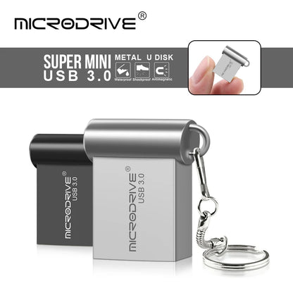 Silver USB flash drive by BackupMyFilesNow with 128GB capacity, high-speed USB 3.0 mini pendrive for data storage.