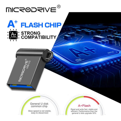 Silver USB 3.0 flash drive with 128GB capacity, compact mini design, high-speed data transfer, ideal for portable storage.