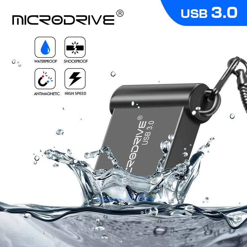 Silver BackupMyFilesNow USB 3.0 flash drive with 128GB storage capacity, compact mini design, high-speed data transfer.
