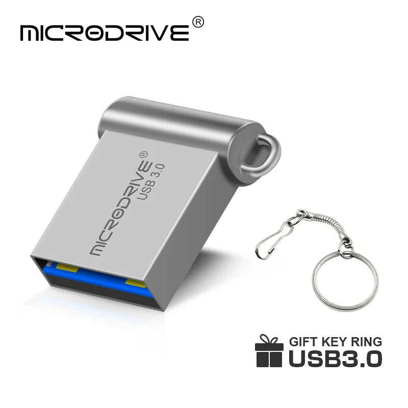 Silver 128GB USB 3.0 flash drive by BackupMyFilesNow.com showing a compact high-speed USB storage key with capacity options.