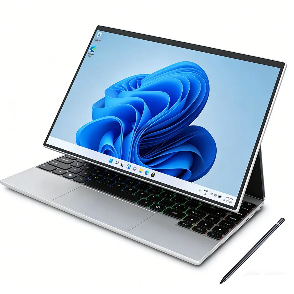 Silver 14-inch touch screen 2-in-1 Yoga laptop with Intel N95, 16GB RAM, 32GB storage, Face ID, metal design from BackupMyFilesNow.com