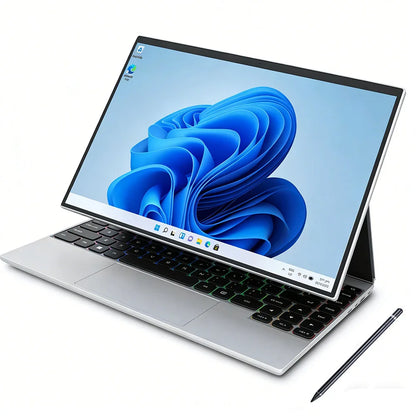 Silver 14-inch touch screen 2-in-1 Yoga laptop with Intel N95, 16GB RAM, 32GB storage, Face ID, metal design from BackupMyFilesNow.com