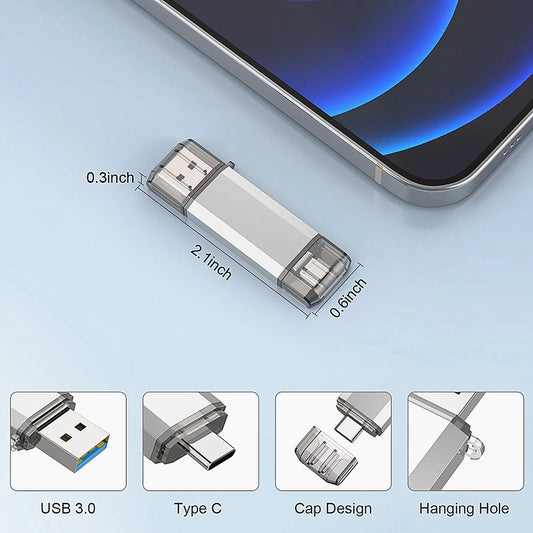 Silver 512GB USB flash drive from BackupMyFilesNow.com with high-speed external storage, showing the pen drive with a sleek design.