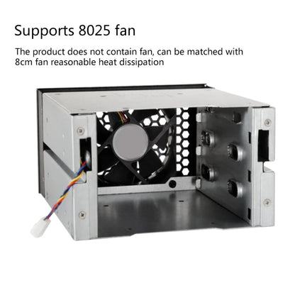 Silver 3.5 to 5.25-inch hard drive cage with three discs, designed for computer storage expansion and chassis drive installation.