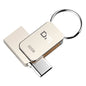 BackupMyFilesNow.com silver 32GB USB-C OTG USB 3.0 flash drive showing compact pen drive design for smartphones and data transfer.