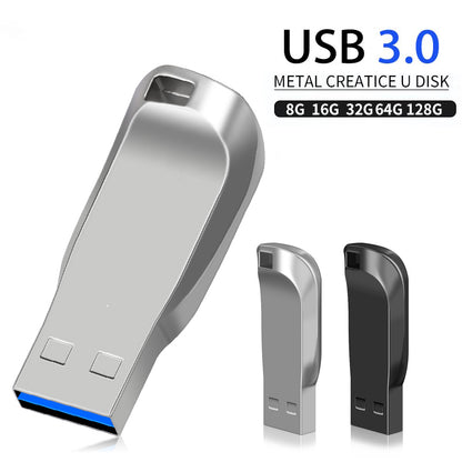 Silver and black metal USB flash drive by BackupMyFilesNow.com, 32GB capacity for convenient file storage.