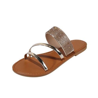 Large size rhinestone women's flat summer slippers with sparkling embellishments from BACKUPMYFILESNOW.COM®