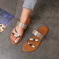 Rhinestone women's flat summer slippers in large size with sparkly embellishments, stylish and comfortable footwear from BACKUPMYFILESNOW.COM®