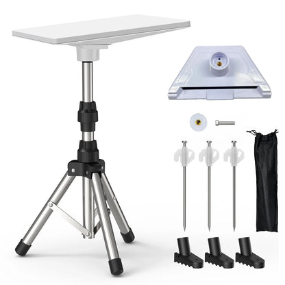 Silver 8-inch Starlink Mini tripod mount with adjustable height and tilt for satellite installation by BACKUPMYFILESNOW.COM®.