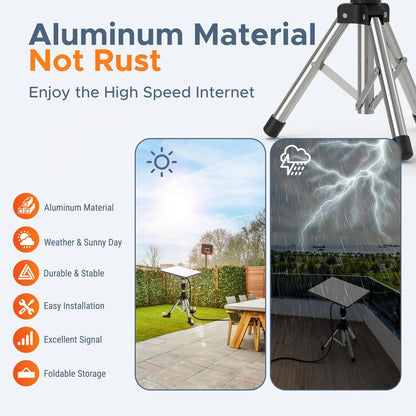 Silver 8-inch Starlink Mini tripod mount with adjustable height and tilt for Ethernet satellite setup, by BACKUPMYFILESNOW.COM®.