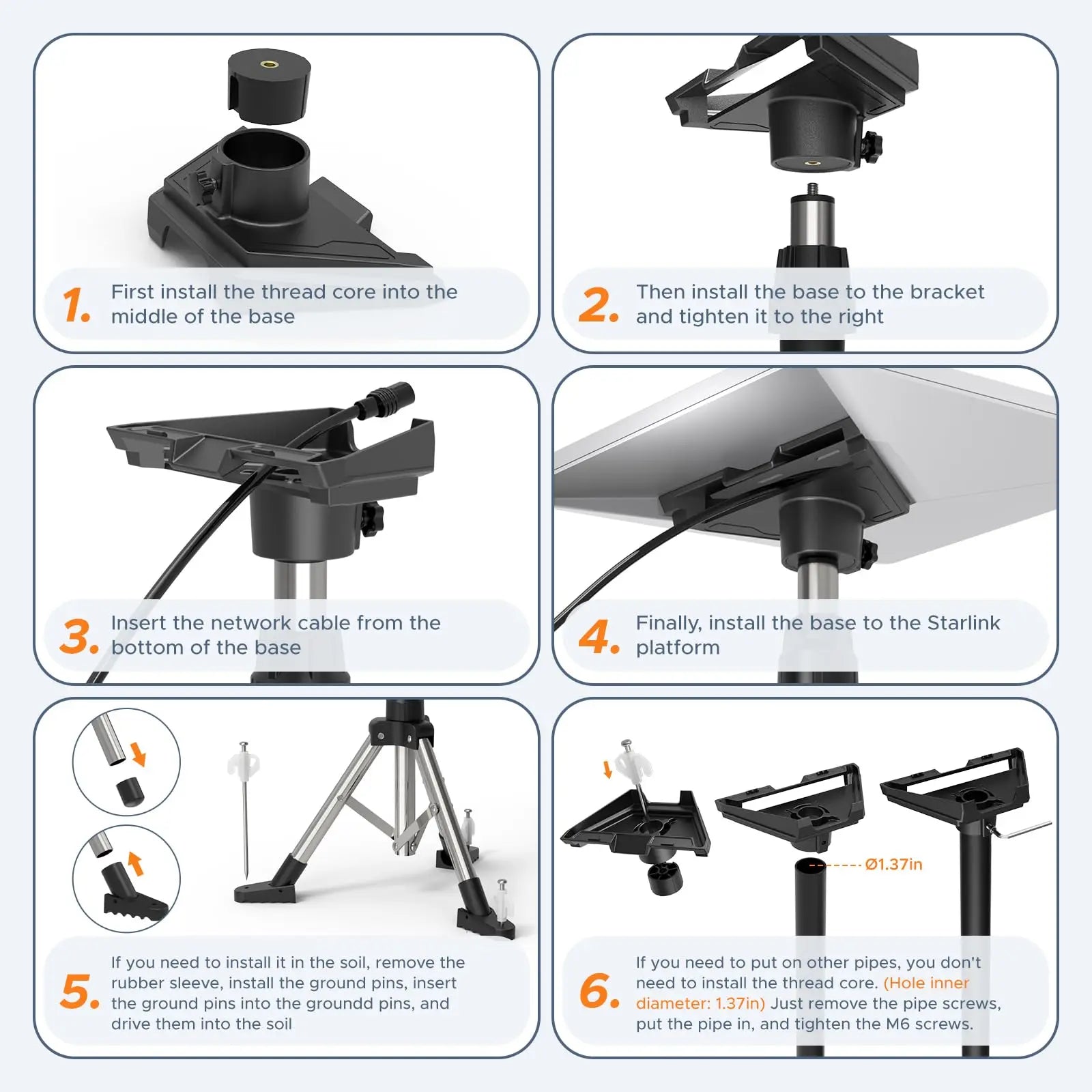 Silver 8-inch Starlink Mini tripod mount with adjustable height and tilt for satellite and Ethernet installation, by BACKUPMYFILESNOW.COM®.