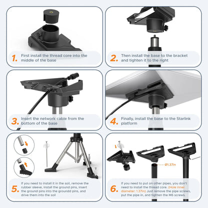 Silver 8-inch Starlink Mini tripod mount with adjustable height and tilt for satellite and Ethernet installation, by BACKUPMYFILESNOW.COM®.