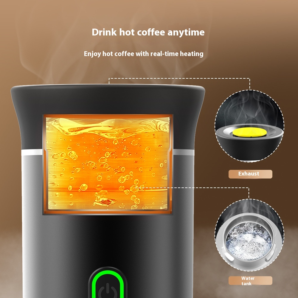 Silver portable coffee machine by BACKUPMYFILESNOW.COM® with compact design and easy-to-use features for brewing coffee on the go.