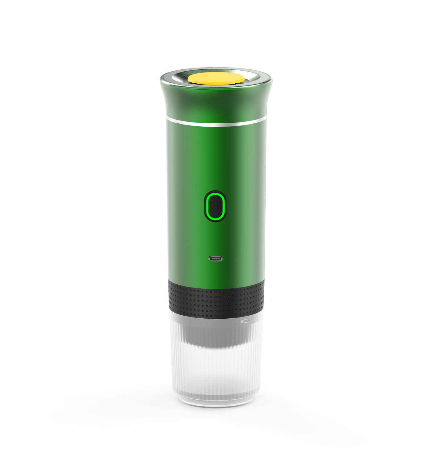 Silver portable coffee machine by BACKUPMYFILESNOW.COM® with compact design, perfect for brewing coffee on the go.