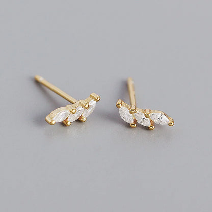 Sterling silver geometric water drop zircon earrings for women, stylish metal wind stack earrings by Hainon.