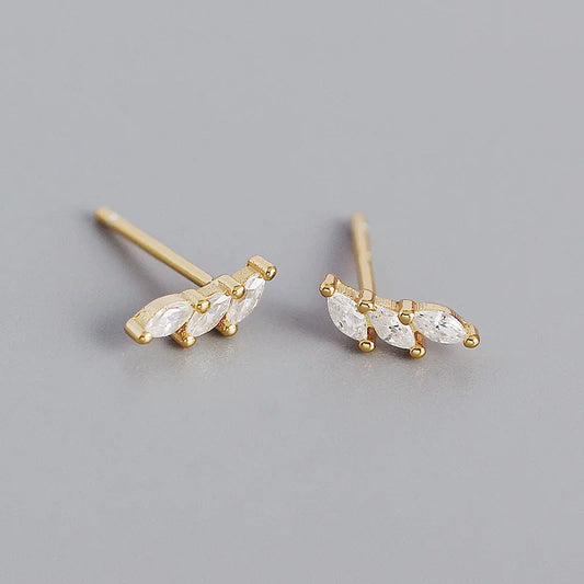 Sterling silver geometric water drop zircon earrings for women, stylish metal wind stack earrings by Hainon.